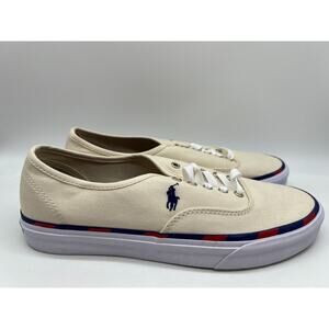 Polo Ralph Lauren Men’s Keaton-Pony Lace Up Canvas Sneaker Cream 9.5 NEW